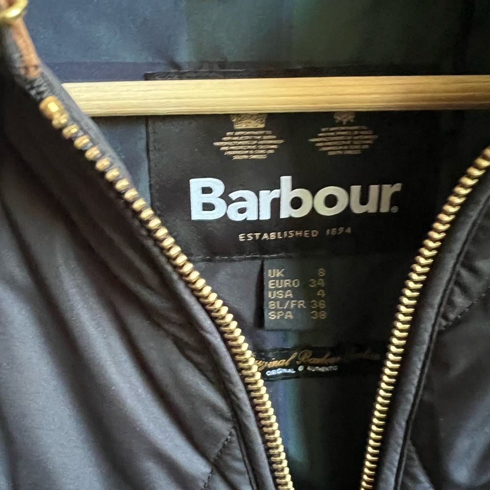 Barbour Black Quilted Puffer Jacket with Brown Cord Collar - Picture 6 of 8